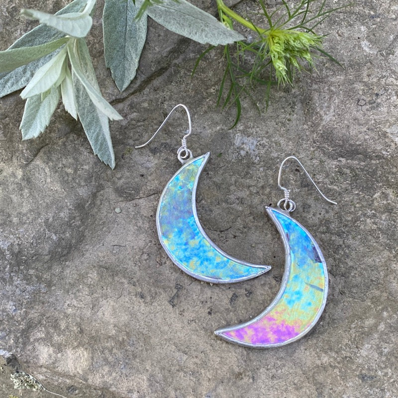 Charmed! Rhodium plate open crescent moon earrings on hypoallergenic s –  SeaCycled Glass