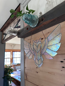 Iridescent stained glass owl